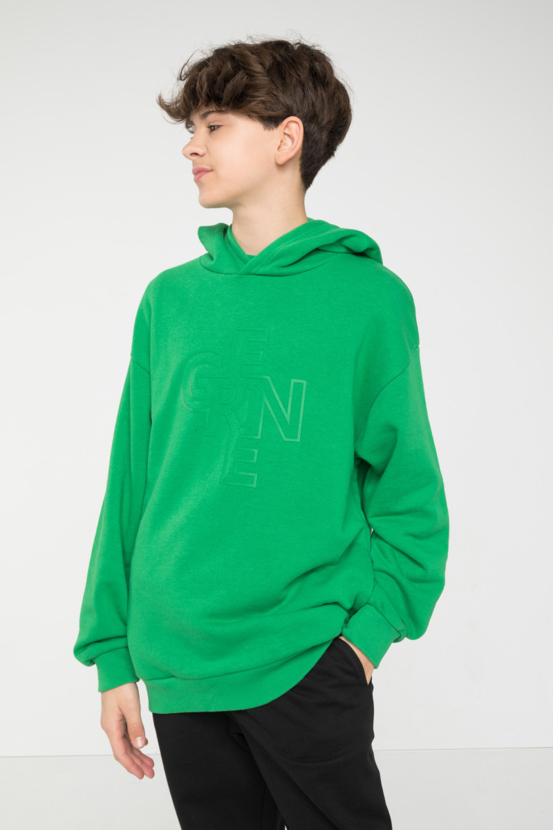 Zielona bluza z kapturem z nadrukiem z przodu