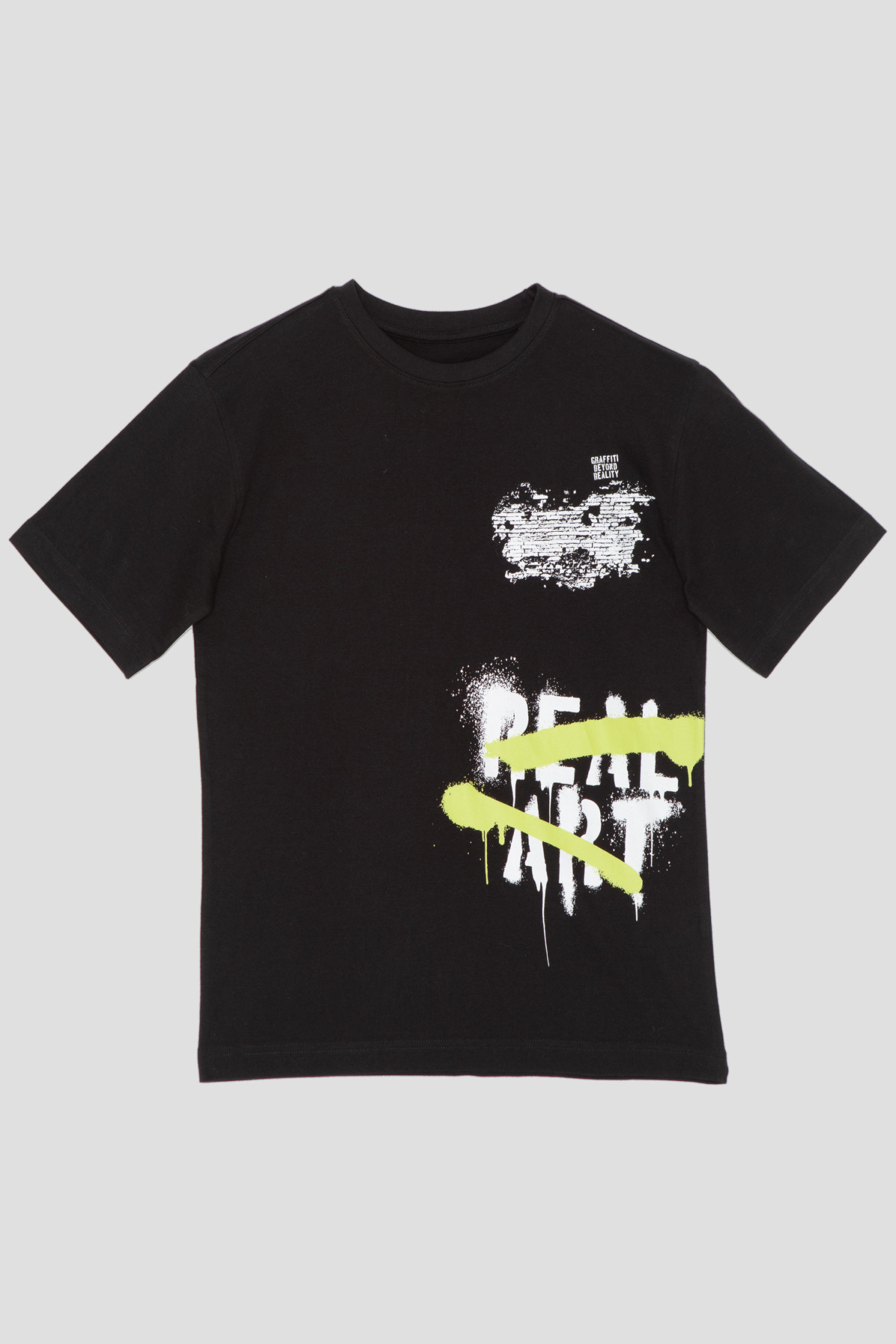 Czarny T-shirt z kolorowym nadrukiem z przodu