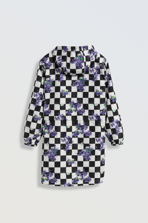 Wzorzysta parka z kieszeniami i kapturem dla dziewczyny SZACHOWNICA