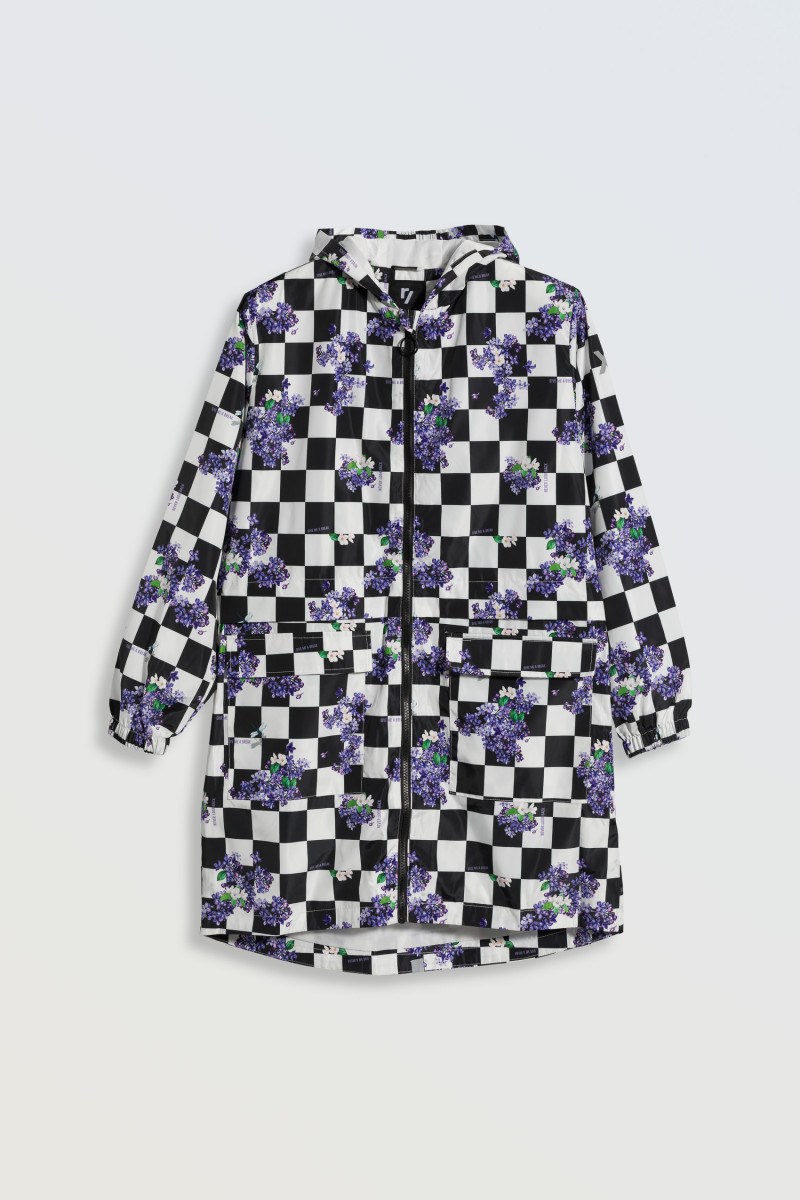 Wzorzysta parka z kieszeniami i kapturem dla dziewczyny SZACHOWNICA, multikolor