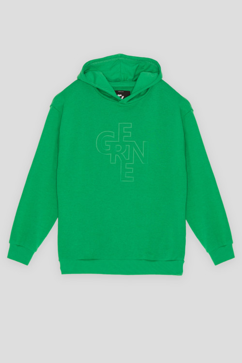 Zielona bluza z kapturem z nadrukiem z przodu
