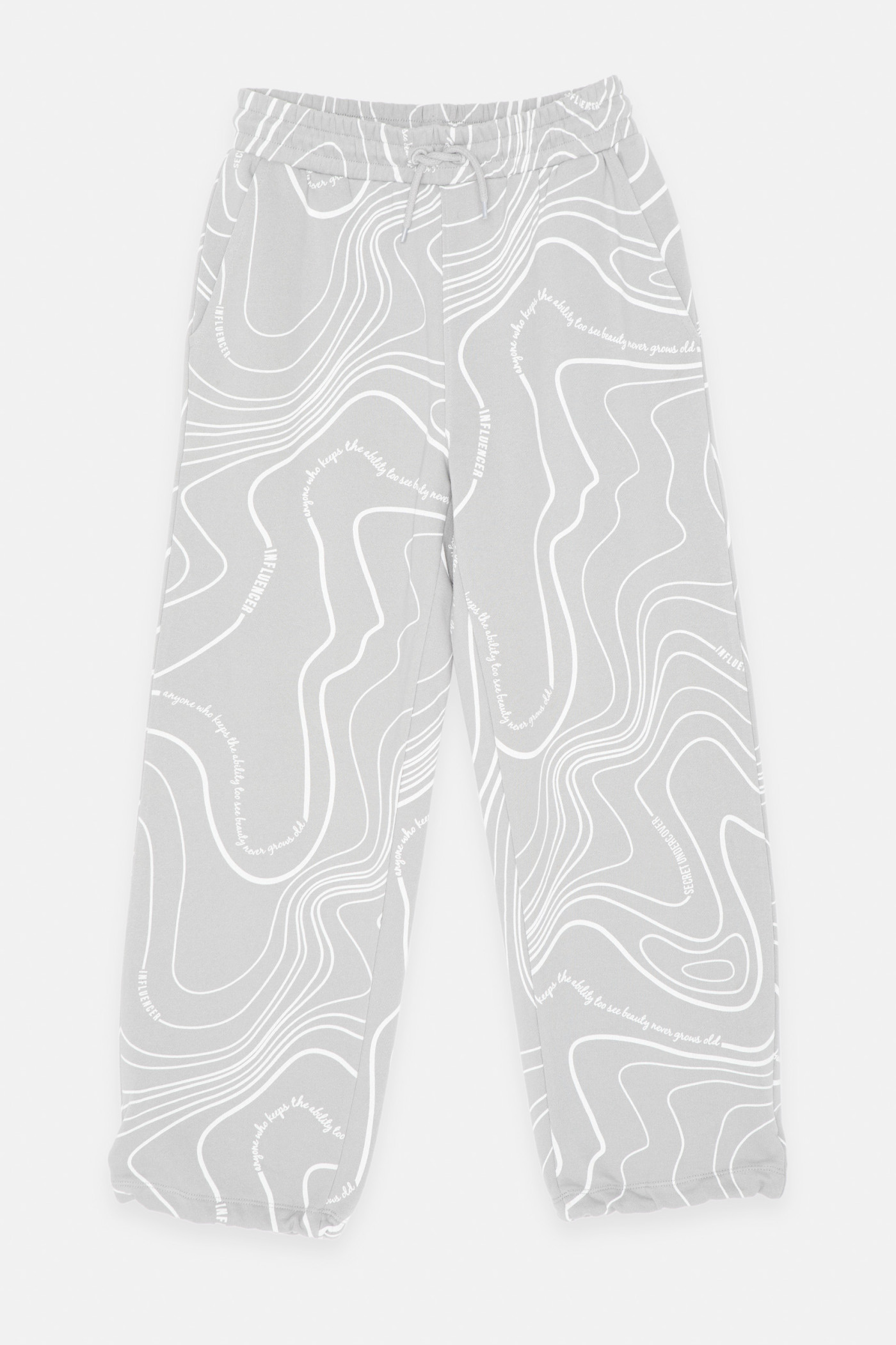 Szare spodnie na gumce w graficzny wzór