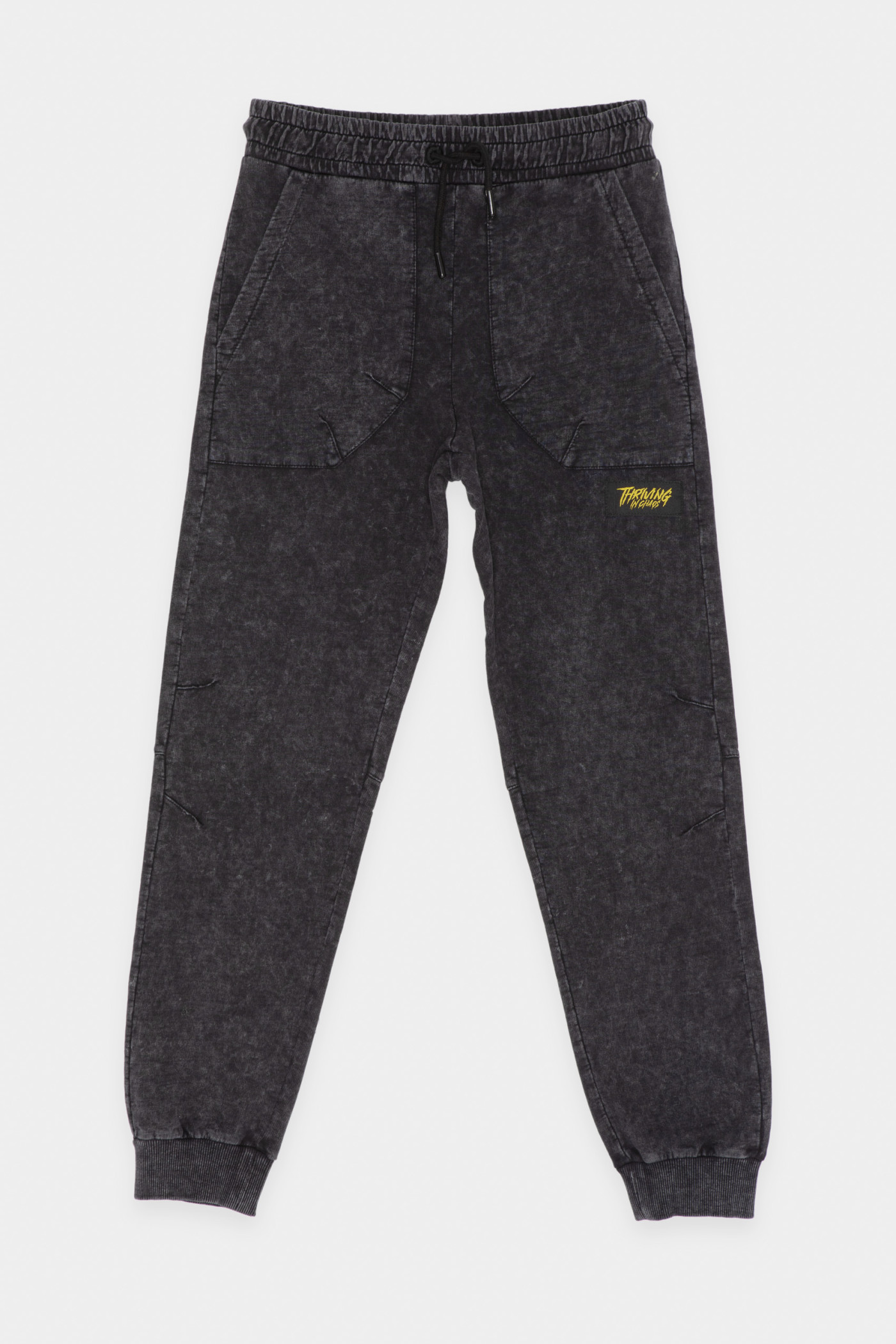 Czarno-szare spodnie dresowe z efektem sprania z naszywanymi kieszeniami