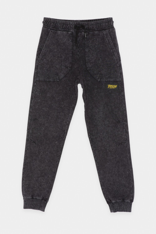 Czarno-szare spodnie dresowe z efektem sprania z naszywanymi kieszeniami