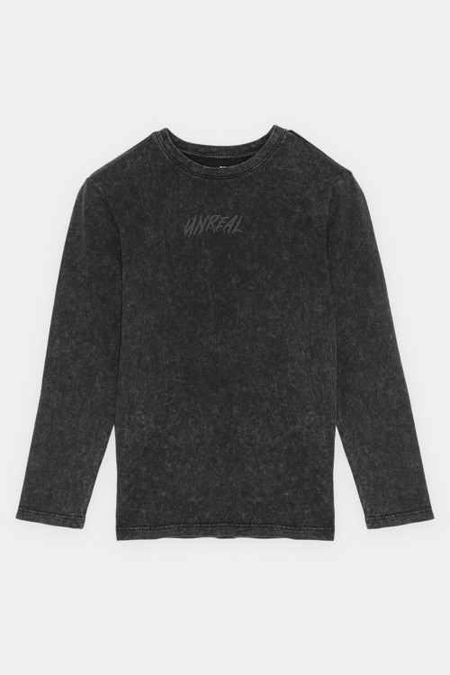 Czarno-szary t-shirt z długim rękawem z efektem sprania