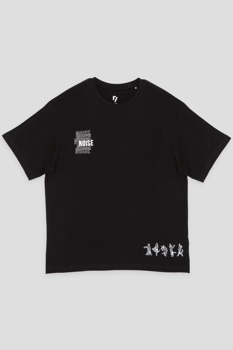 Czarny T-shirt z nadrukami z przodu i na plecach