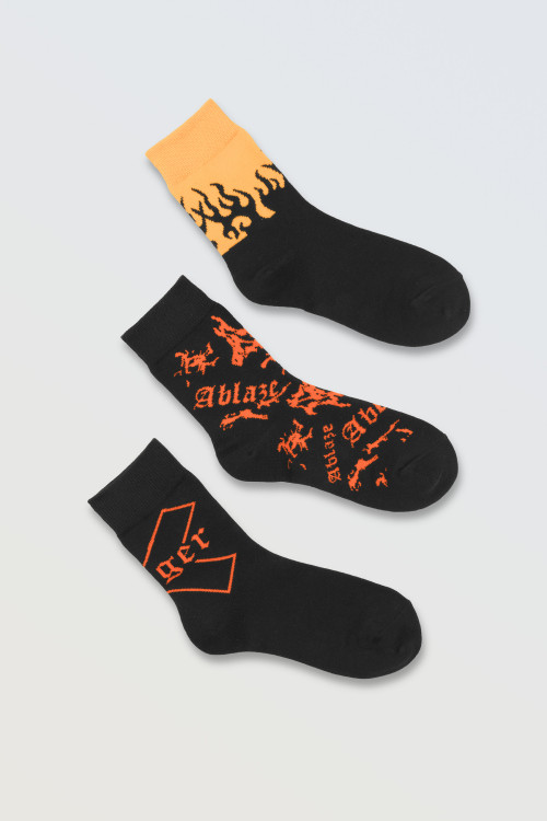 Pomarańczowo-czarny zestaw skarpet z grafiką 3-PAK