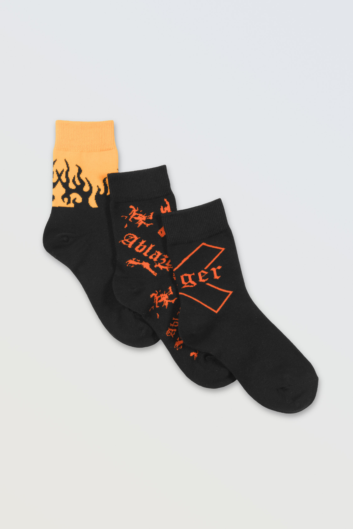 Pomarańczowo-czarny zestaw skarpet z grafiką 3-PAK