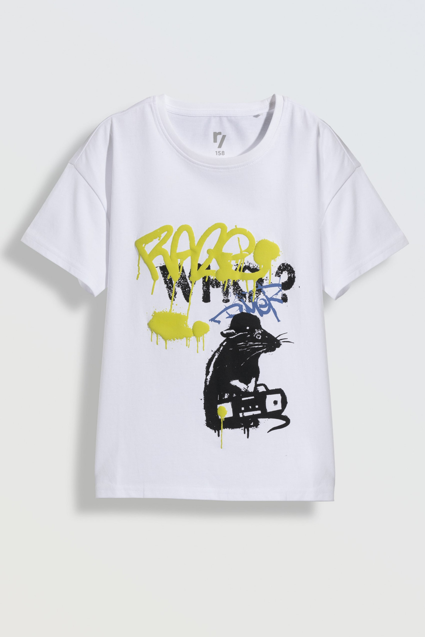Biały T-shirt z kolorowym nadrukiem z przodu