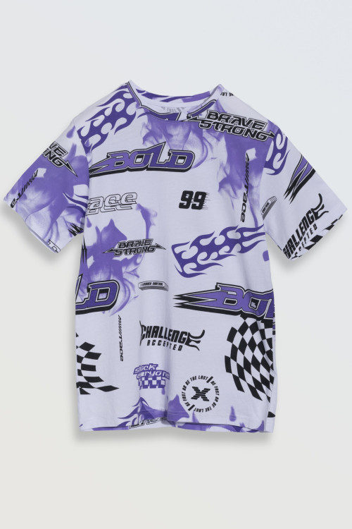 Biały T-shirt z kolorowym nadrukiem na całości