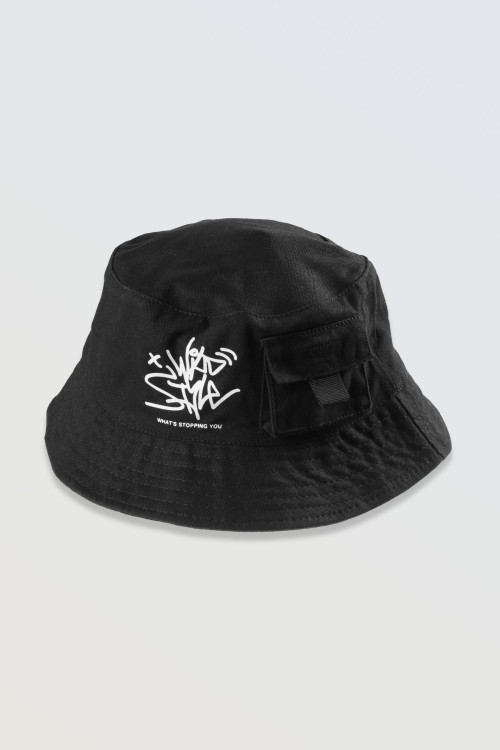 Czarny kapelusz bucket-hat z grafiką