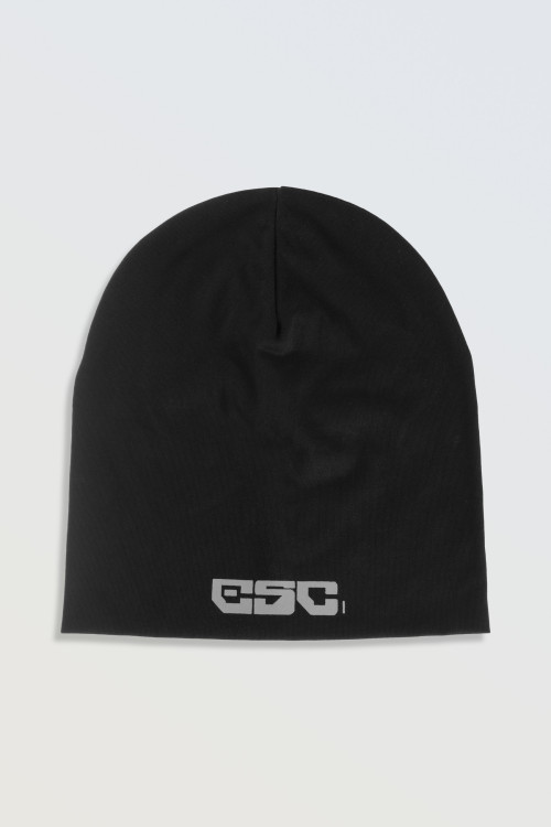 Czarna czapka typu beanie z szarą grafiką z przodu