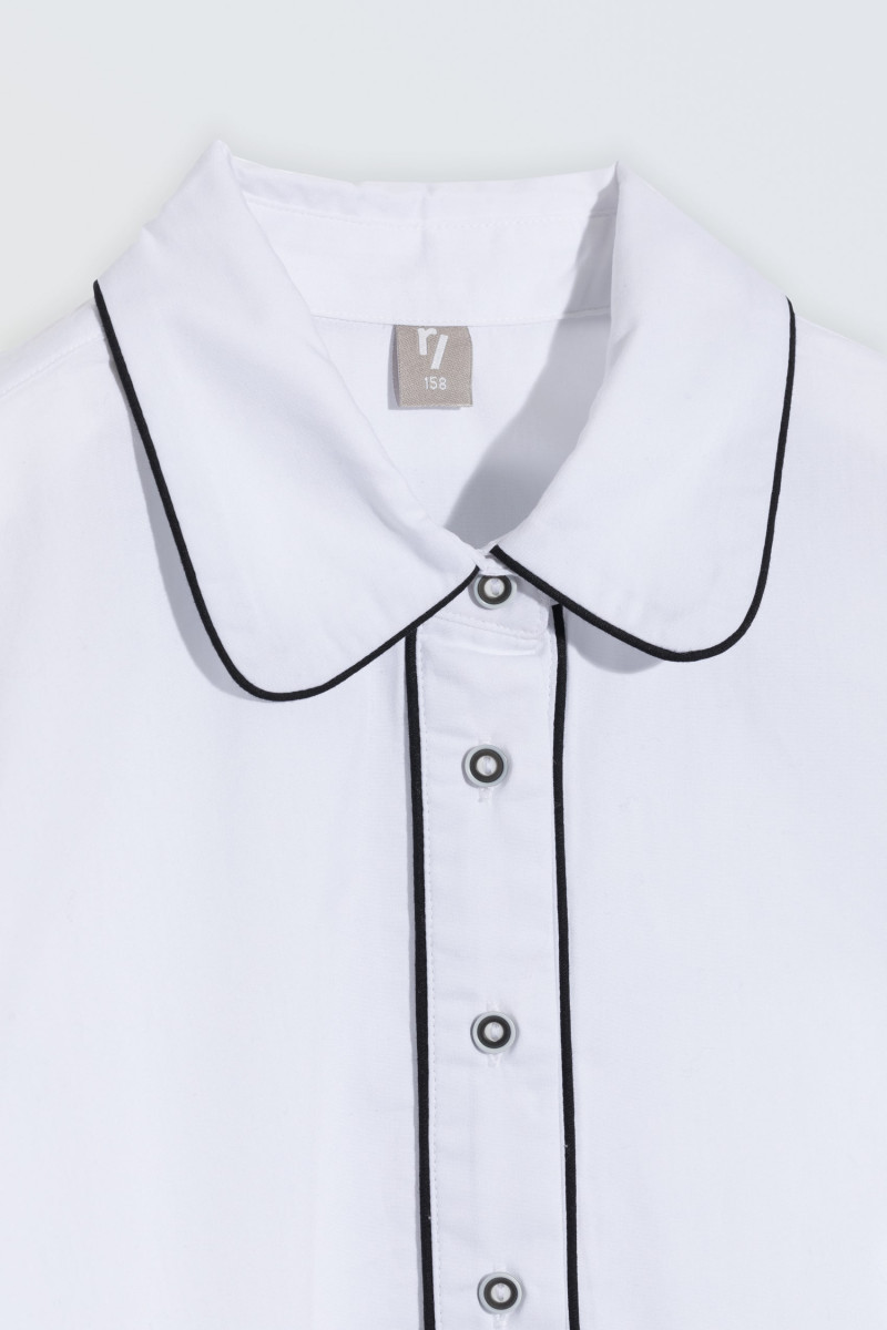 Biała koszula z długim rękawem z kontrastową lamówką, biały