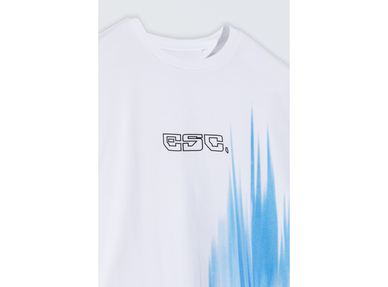 Biały T-shirt z niebieskim nadrukiem z przodu