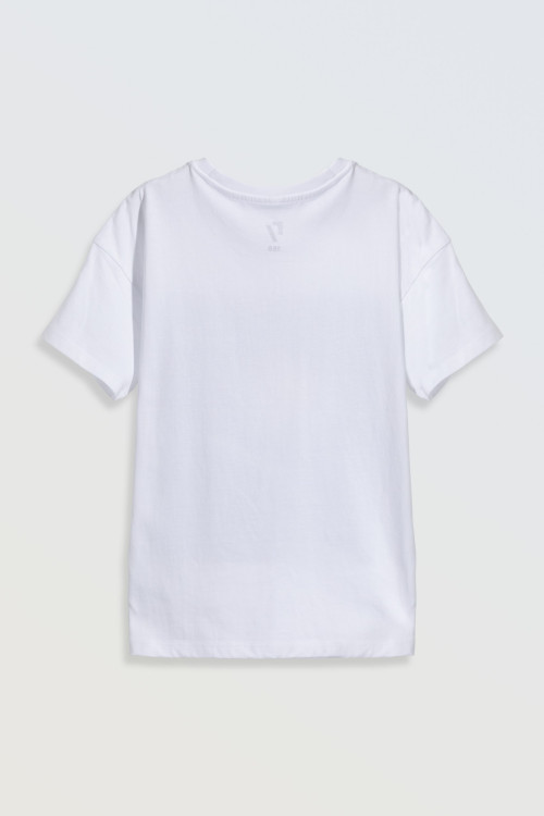 Biały T-shirt z kolorowym nadrukiem z przodu