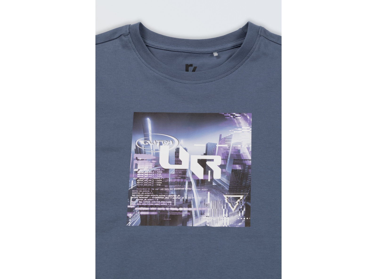 Niebieski T-shirt z kolorowym nadrukiem z przodu