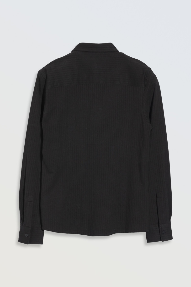 Czarna koszula z długim rękawem z tkaniny w prażki, czarny