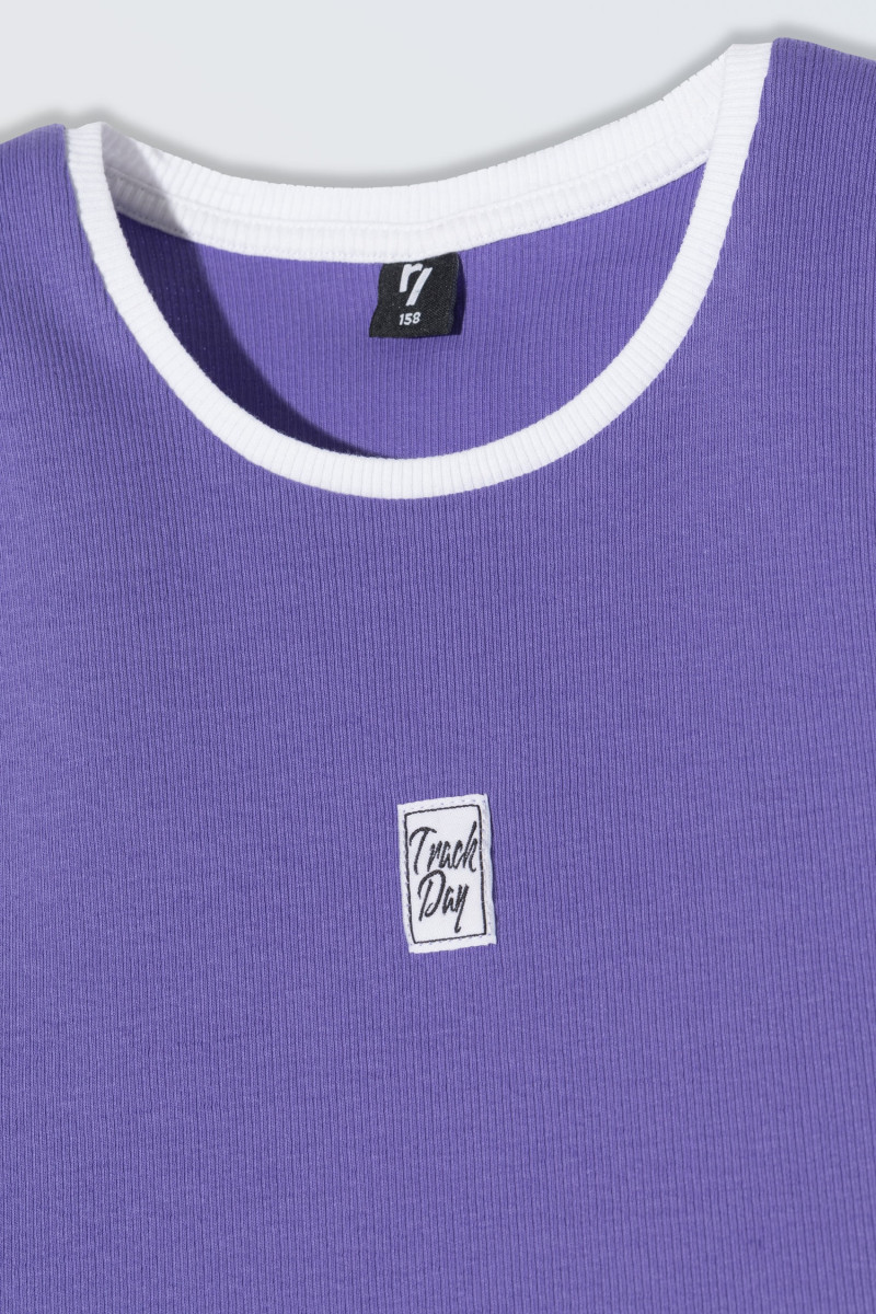 Fioletowy top na ramiączkach z bawełny prążkowanej, fioletowy