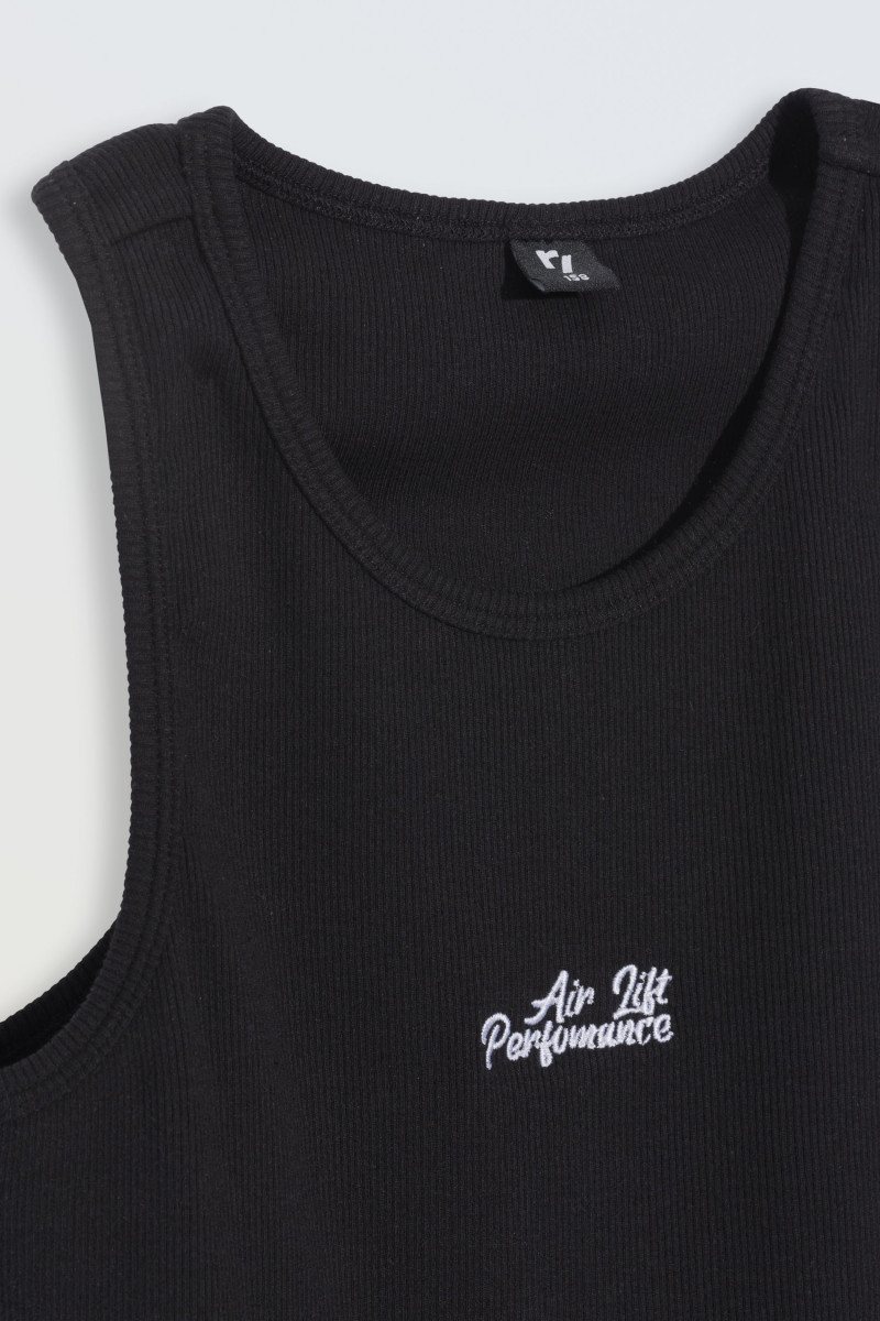 Czarny top na ramiączkach z bawełny prążkowanej, czarny