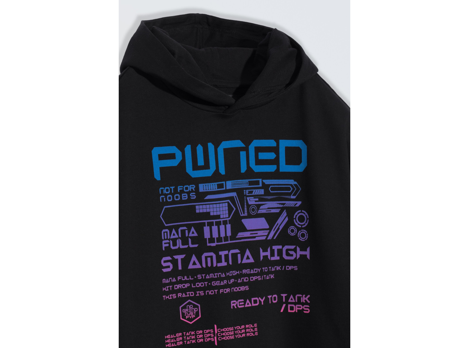 Czarna bluza z kapturem z kolorowym nadrukiem z przodu