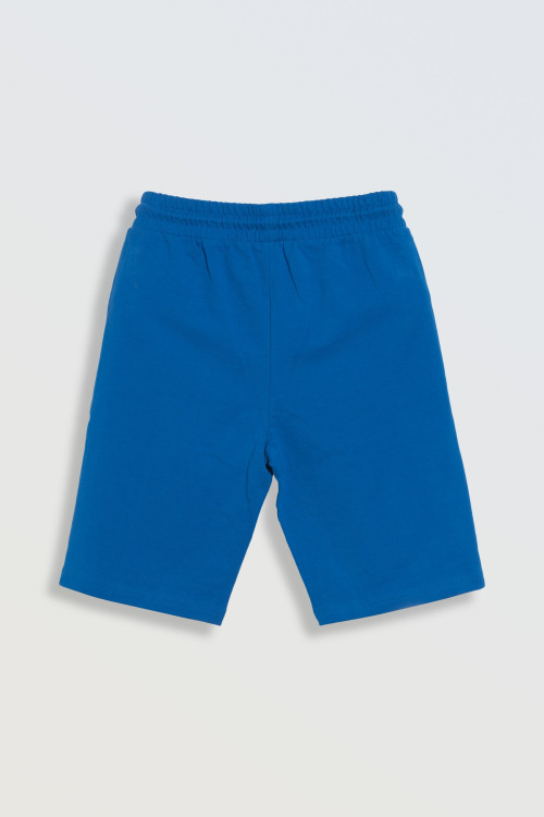 Niebieskie krótkie spodenki dresowe z kieszeniami zapinanymi na zamek