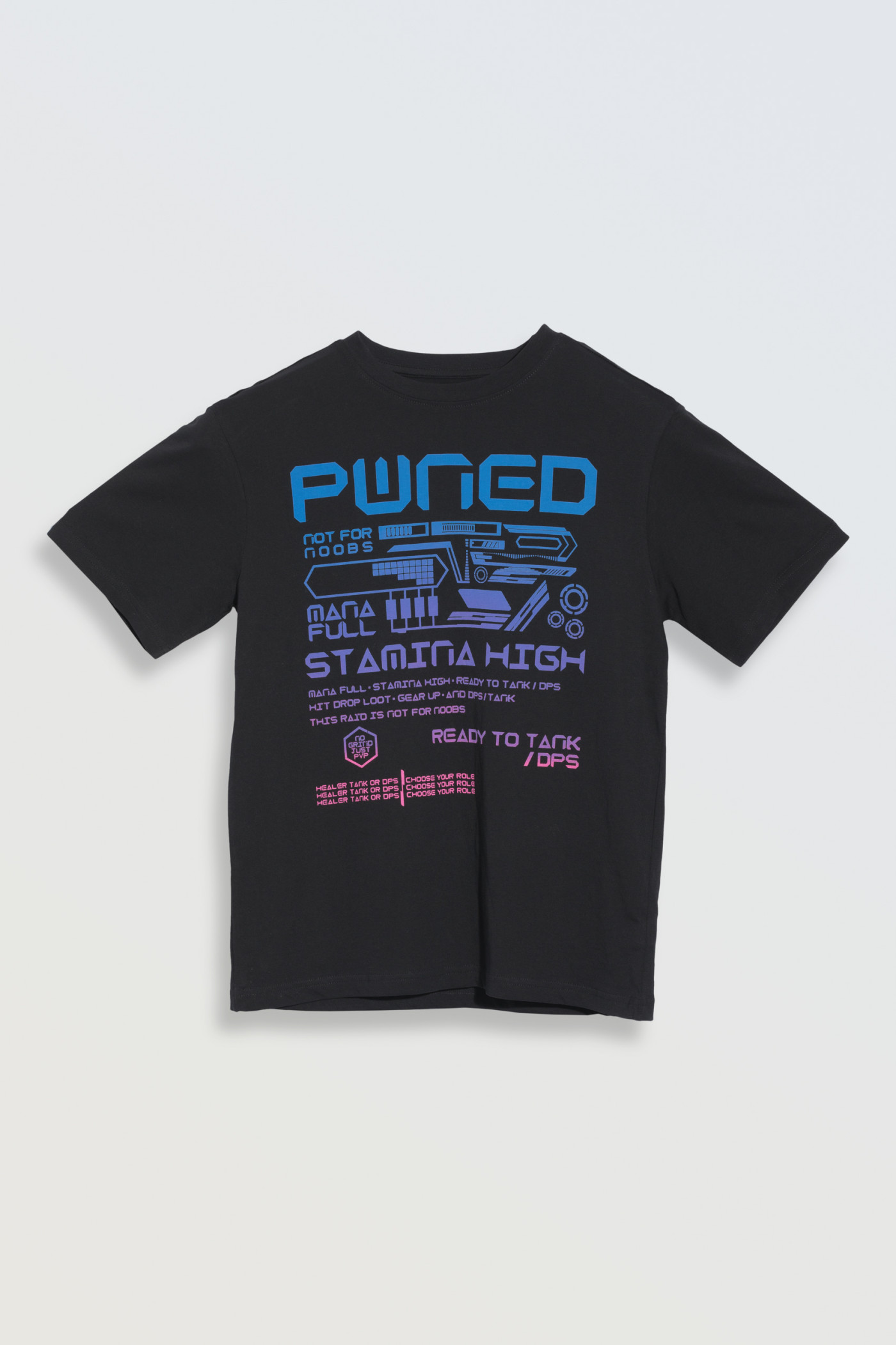 Czarny t-shirt z kolorowym nadrukiem z przodu