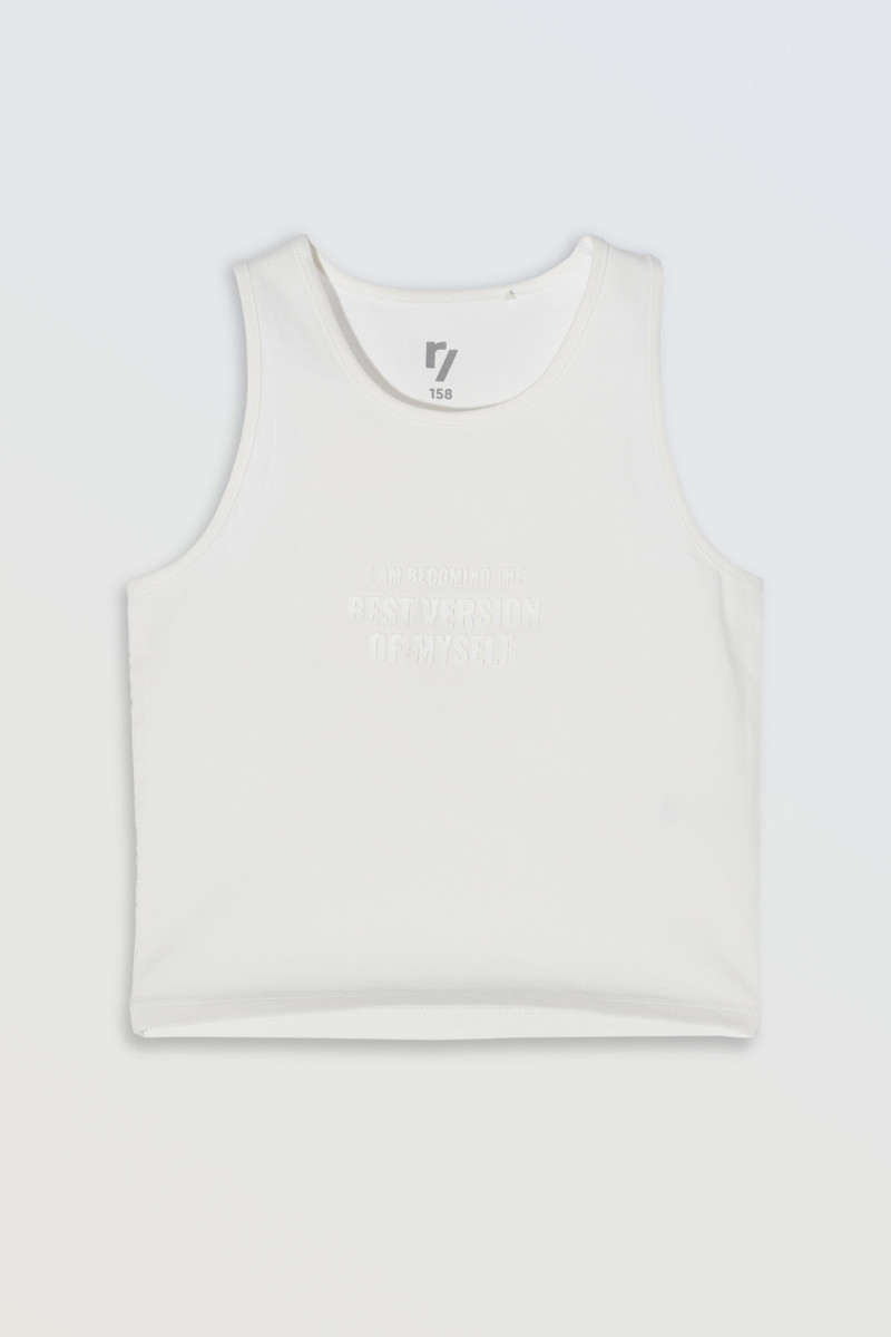 Biały  crop-top na ramiączkach z minimalistycznym nadrukiem, biały