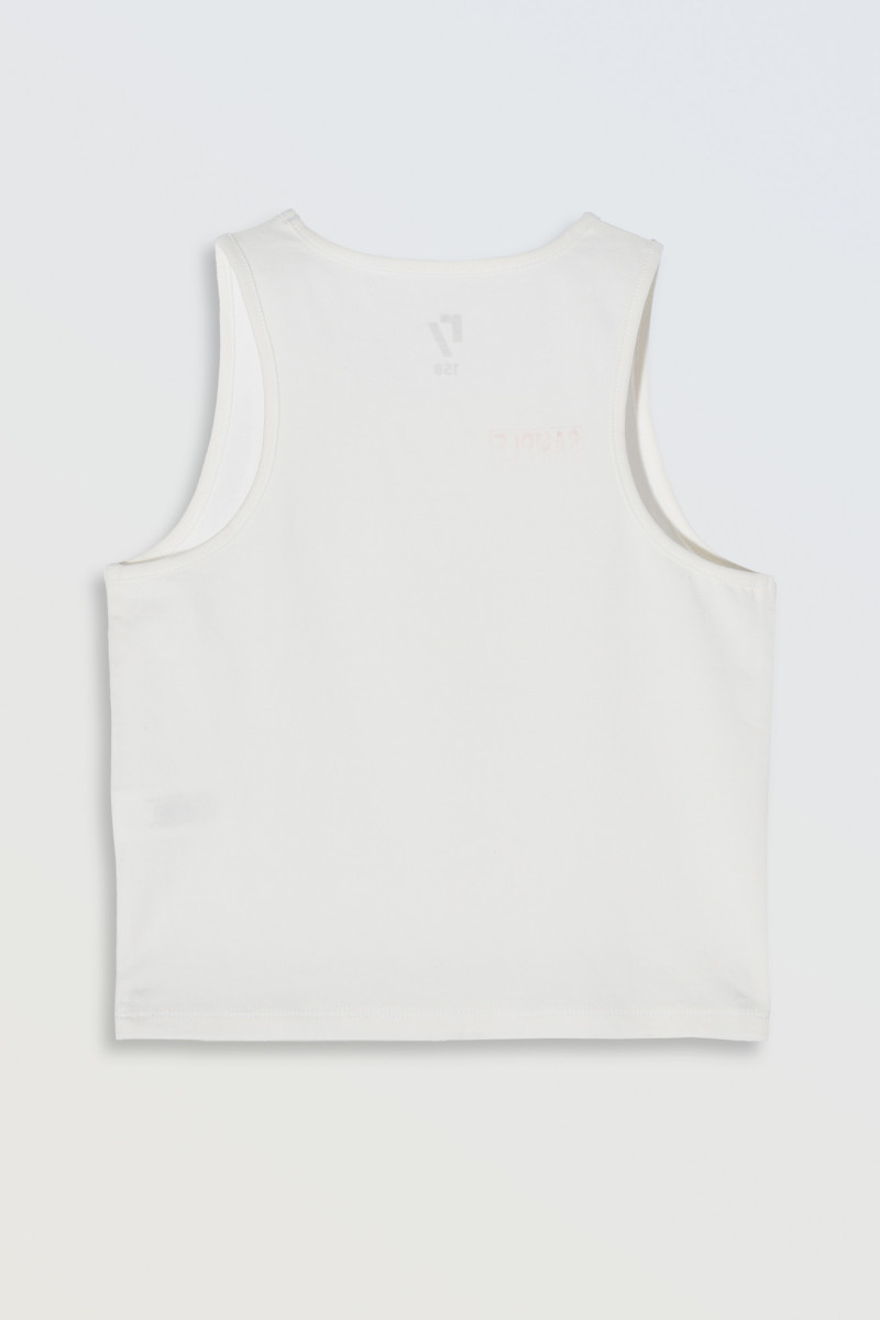 Biały  crop-top na ramiączkach z minimalistycznym nadrukiem