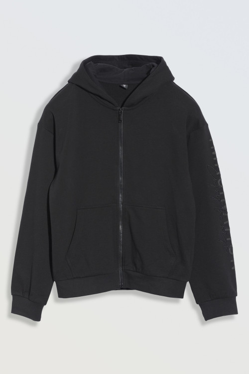 Czarna bluza oversize z kapturem zapinana na zamek
