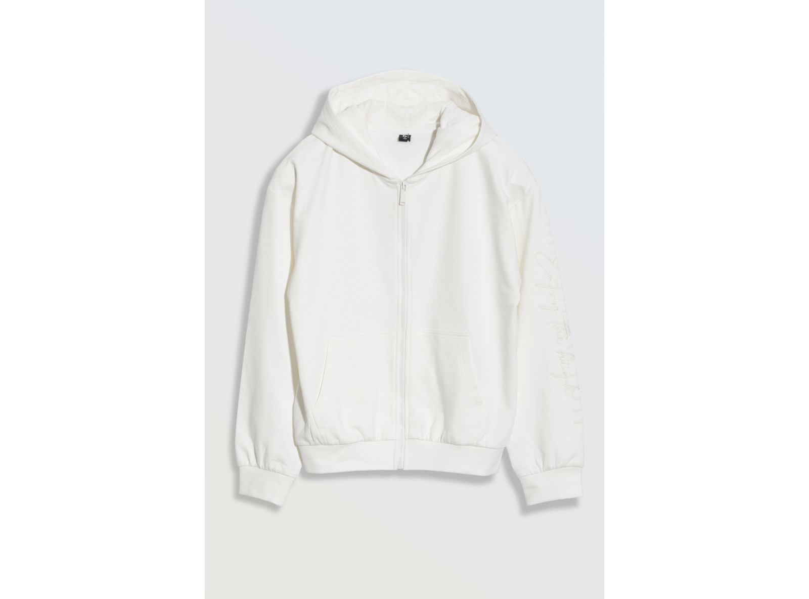 Biała bluza z kapturem zapinana na zamek