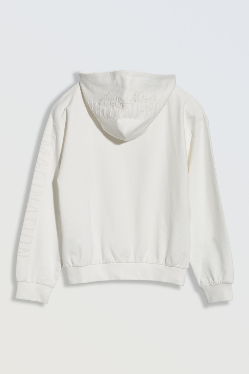 Biała bluza z kapturem zapinana na zamek
