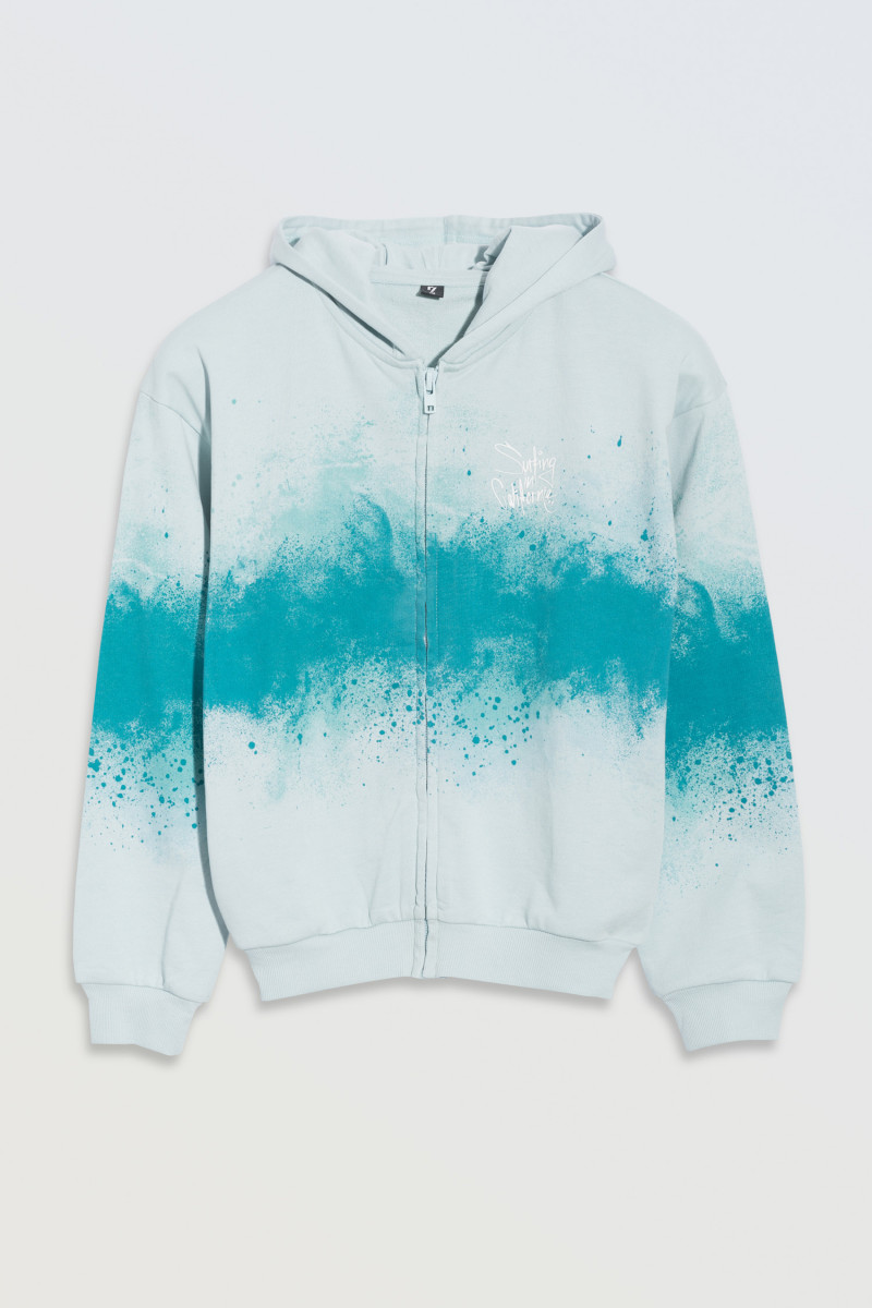 Niebieska bluza z kapturem z efektem ombre zapinana na zamek