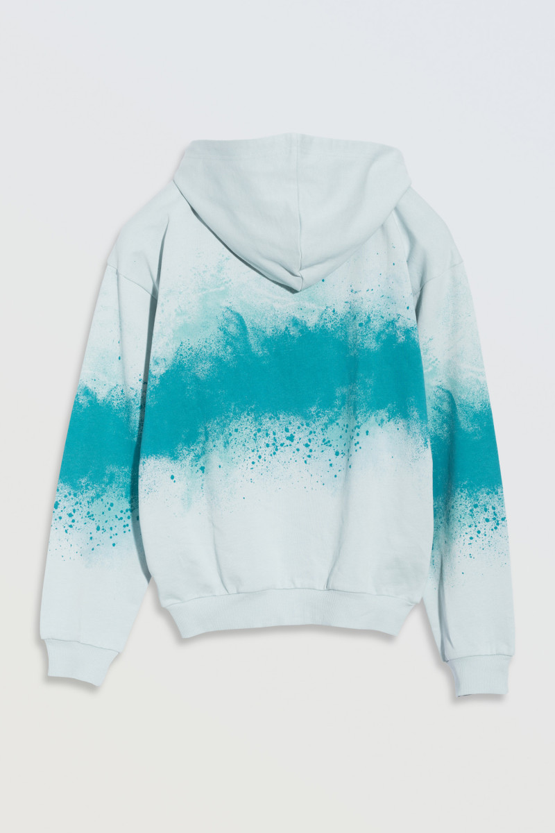 Niebieska bluza z kapturem z efektem ombre zapinana na zamek