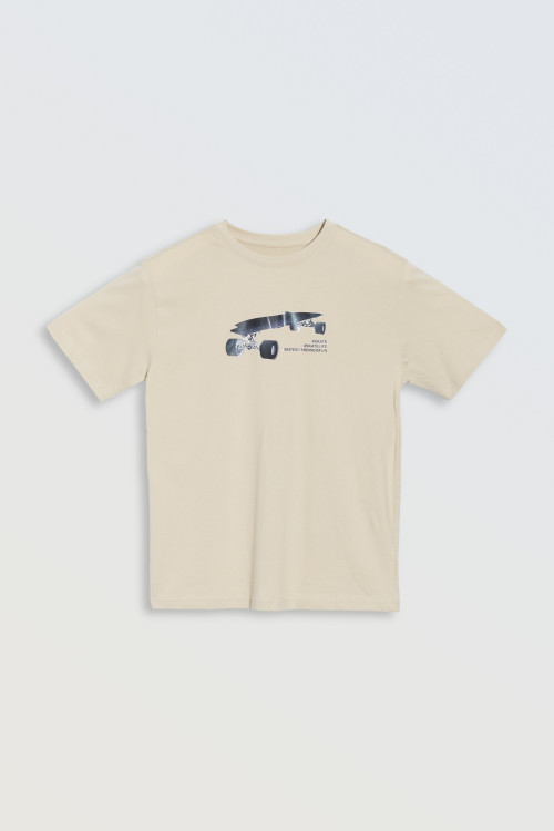 Beżowy t-shirt z motywem deskorolki