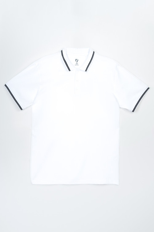 Biała koszulka polo z krótkim rękawem z kontrastowymi paskami