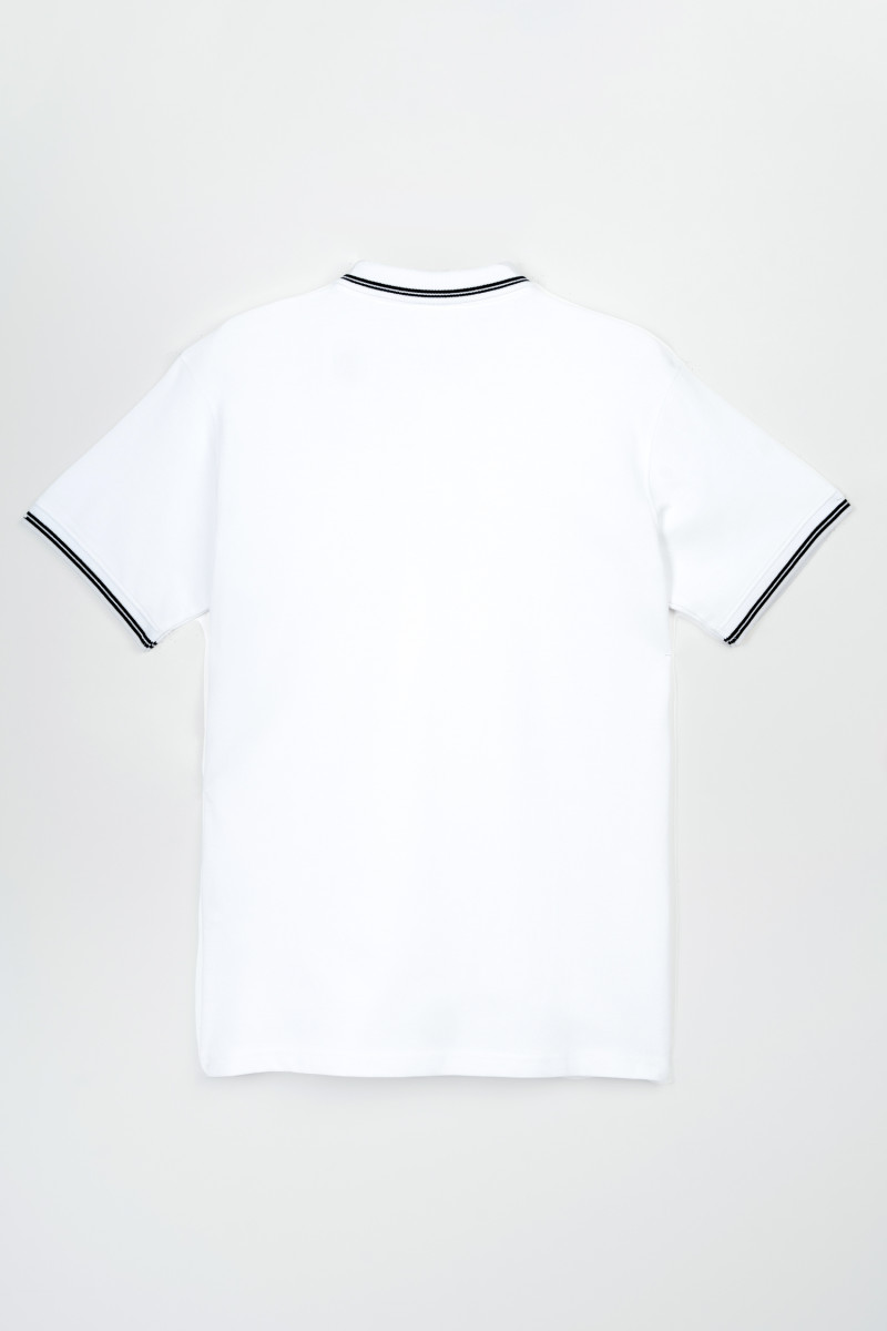 Biała koszulka polo z krótkim rękawem z kontrastowymi paskami