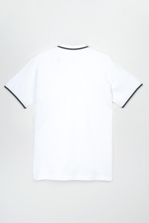 Biała koszulka polo z krótkim rękawem z kontrastowymi paskami