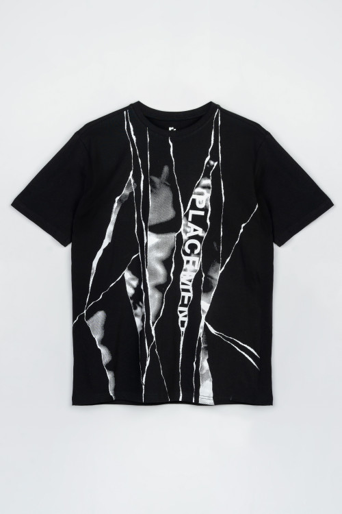 Czarny t-shirt z kontrastowym nadrukiem z przodu