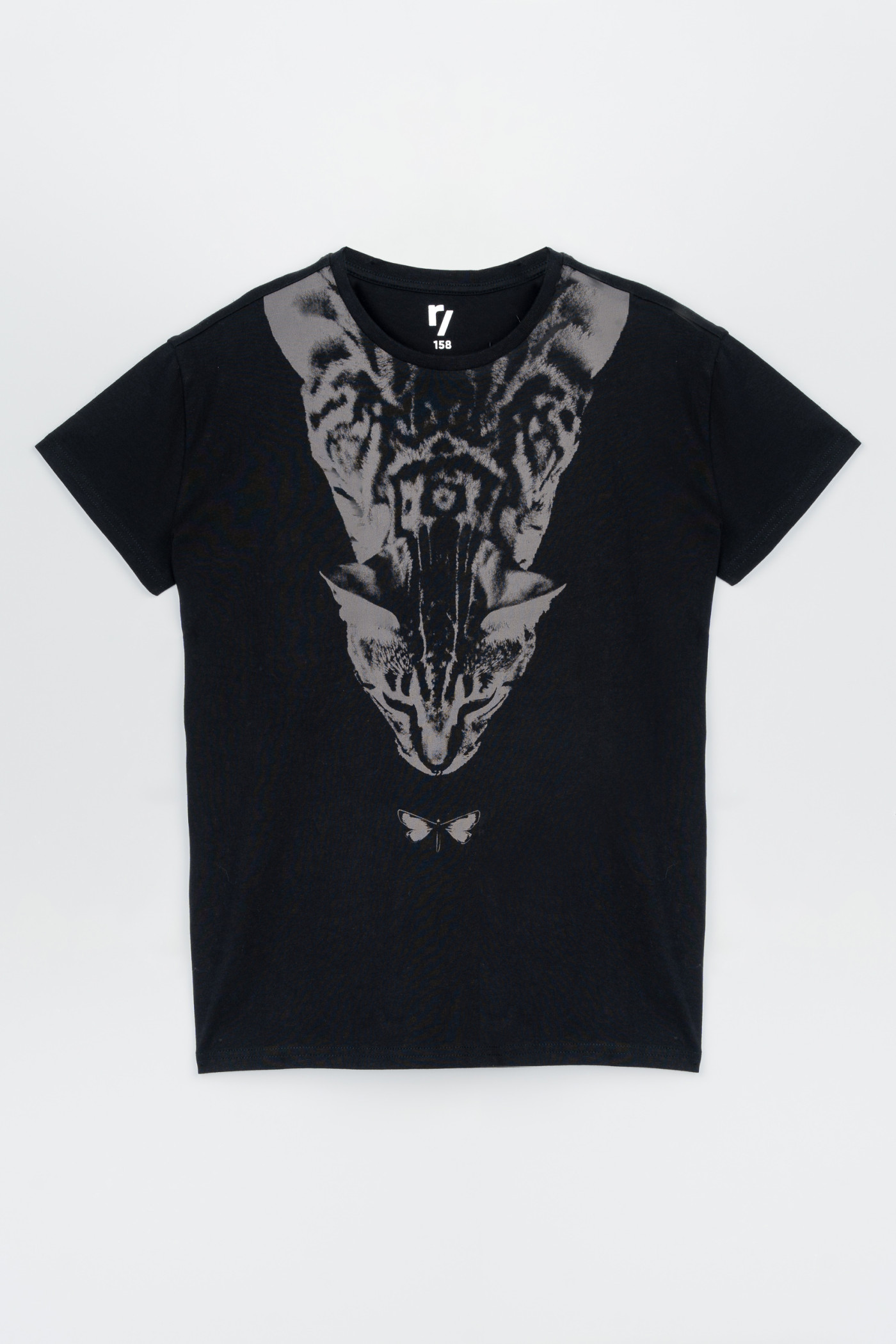 Czarny t-shirt z kolorowymi nadrukami z przodu