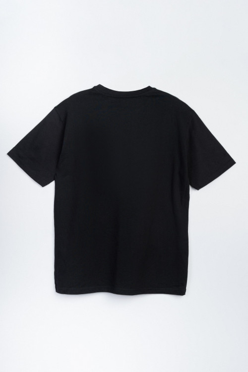 Czarny t-shirt z kolorową grafiką z przodu