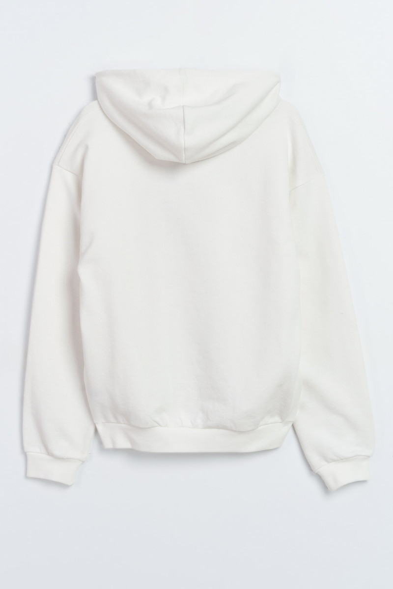Biała bluza OVERSIZE z kapturem z kolorową grafiką z przodu, biały