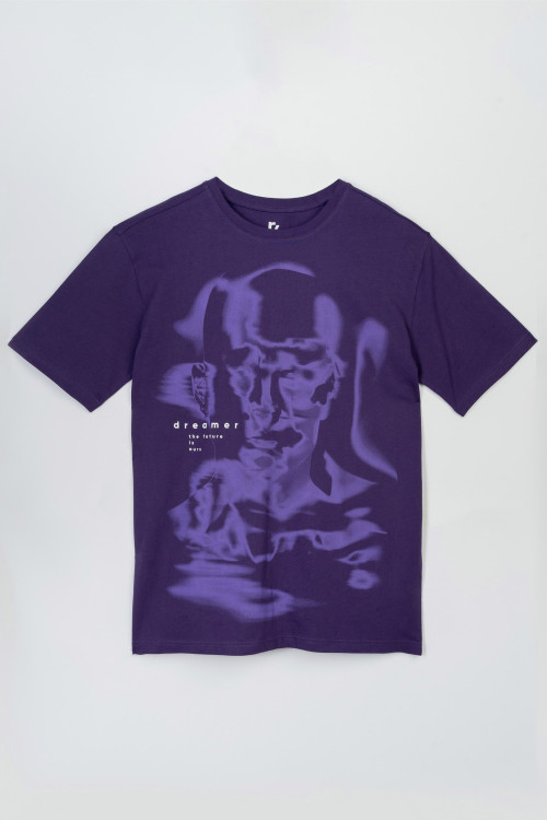 Granatowy t-shirt z kolorową grafiką z przodu