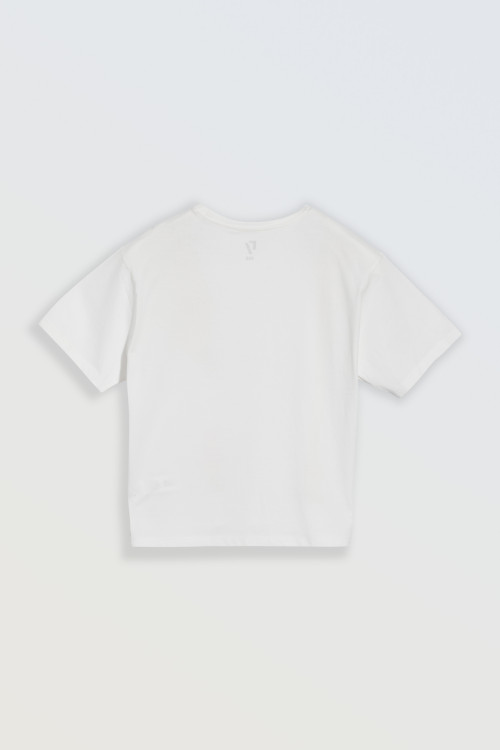 Biały t-shirt z kolorowym nadrukiem z przodu