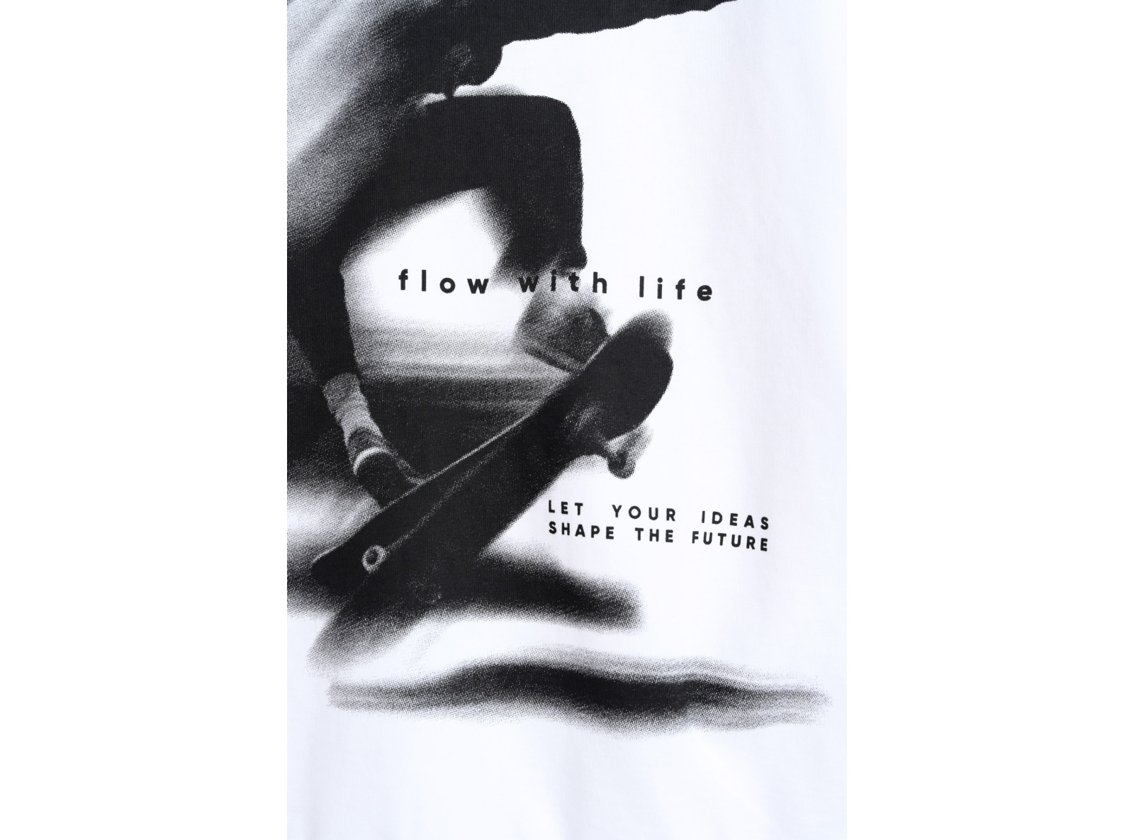 Biała bluza dresowa THICK LOOP z kapturem z kontrastową grafiką z przodu