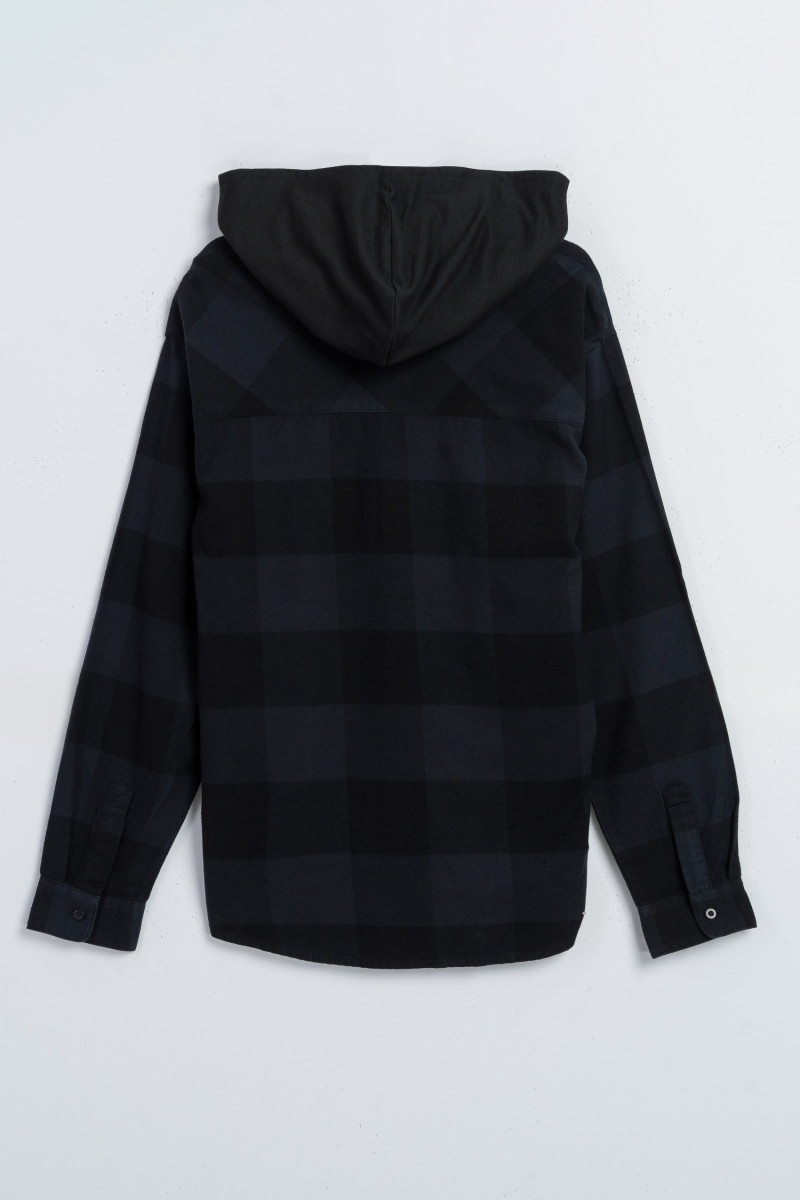 Koszula z kapturem w czarno-szarą kratę, multikolor