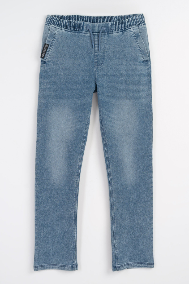 Niebieskie spodnie jeansowe z efektem sprania, niebieski