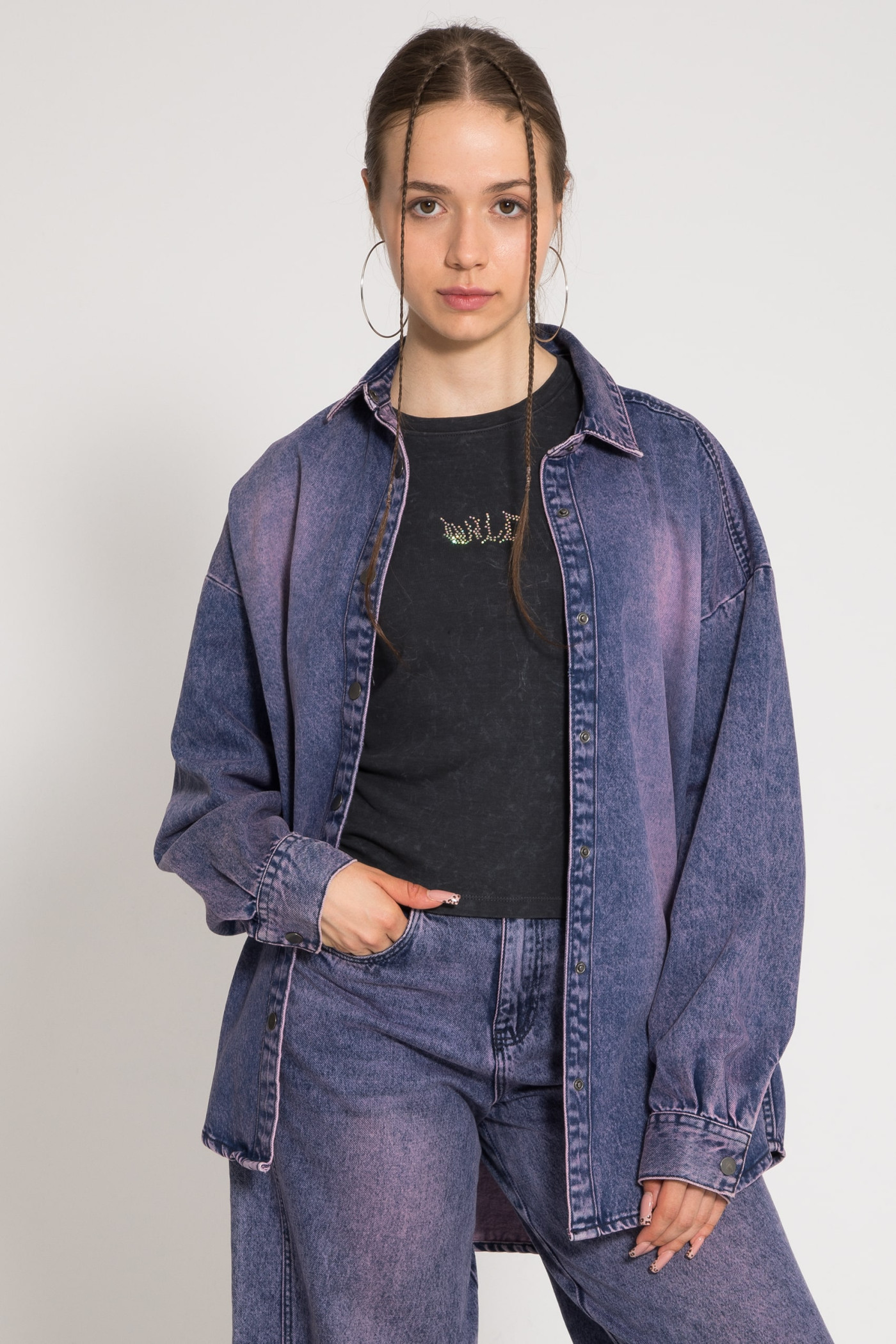 Niebiesko-fioletowa cieniowana koszula jeansowa oversize