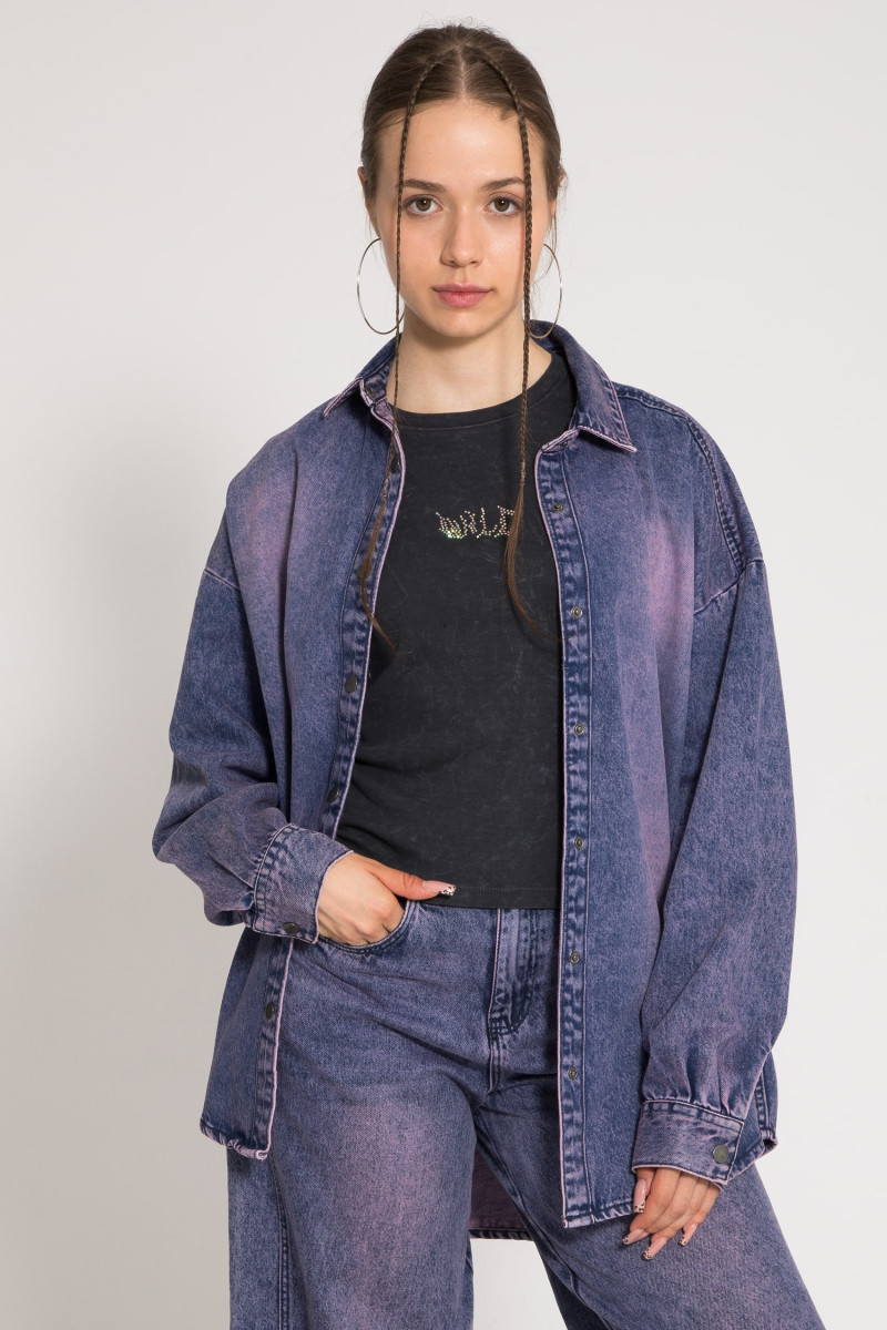 Niebiesko-fioletowa cieniowana koszula jeansowa oversize