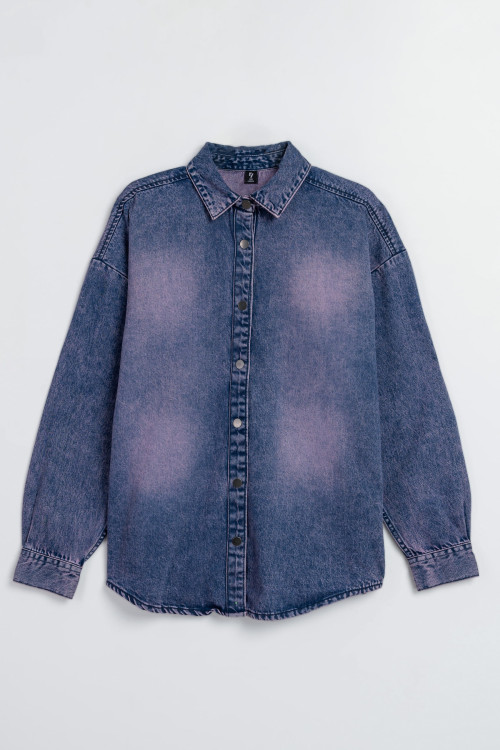 Niebiesko-fioletowa cieniowana koszula jeansowa oversize