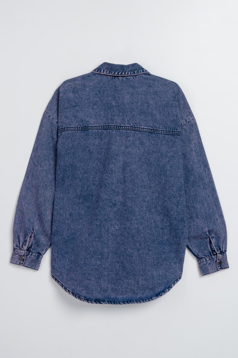 Niebiesko-fioletowa cieniowana koszula jeansowa oversize, fioletowy